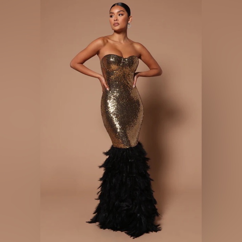 Gold Feather Sequin Dress